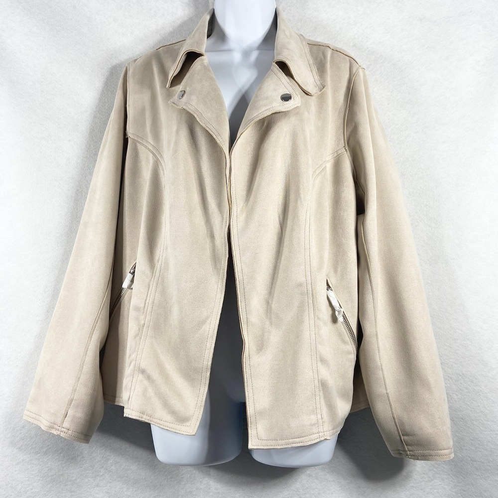 Philosophy Jacket Women's 1X Beige Open Blazer Faux Suede Sugar Cookie New